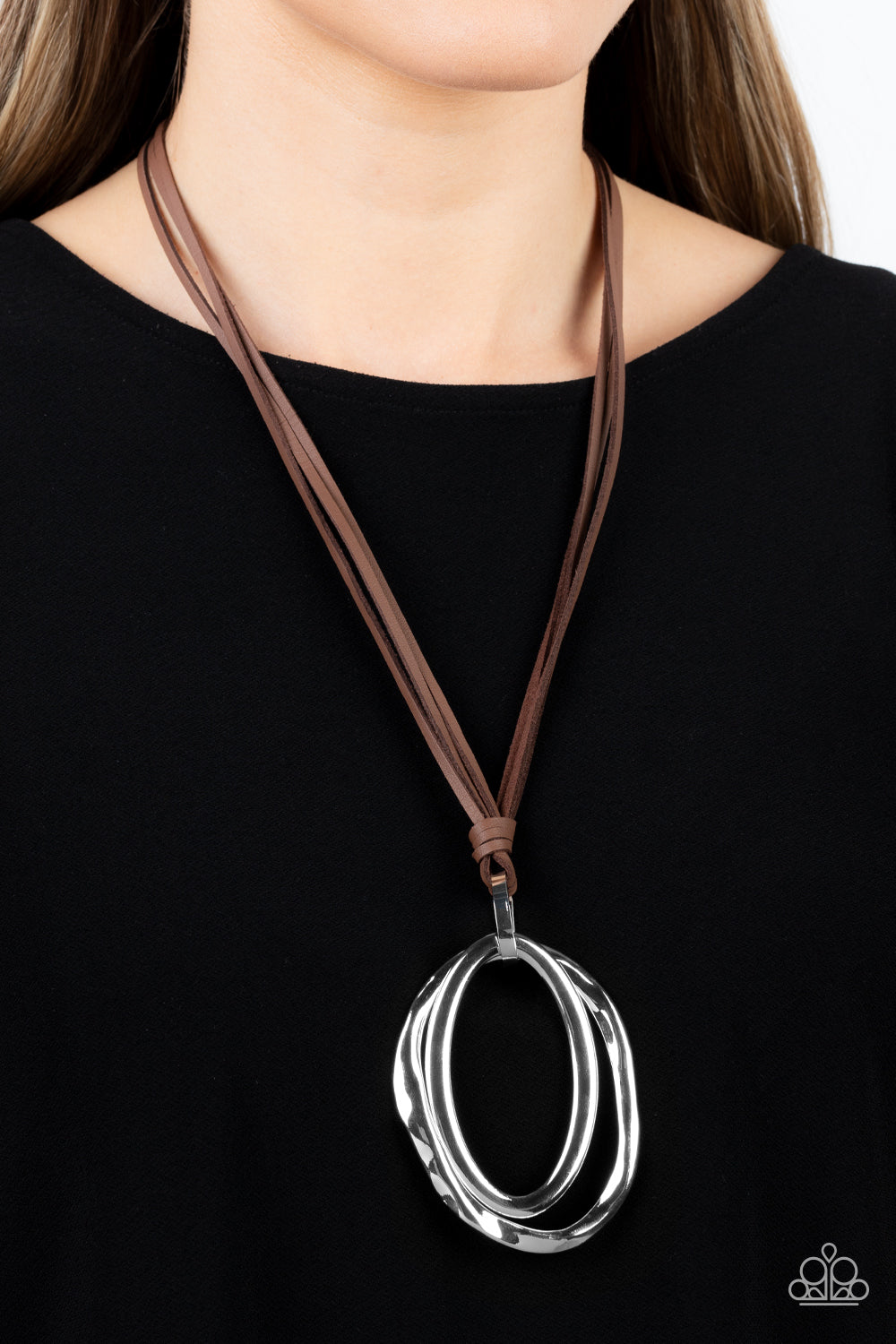 Long OVAL-due - Brown Necklace-Paparazzi